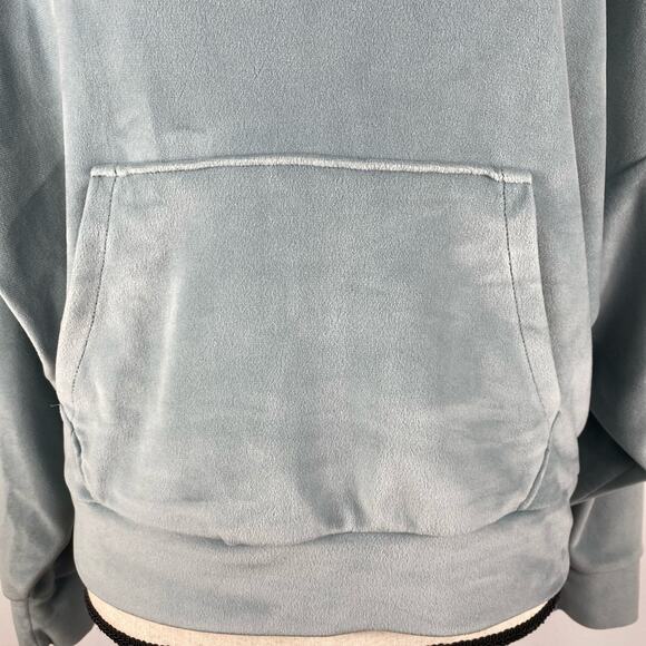 American Eagle Velour Sweatshirt Cozy Ever After Hoodie Teal Green Womens Small - Picture 7 of 13